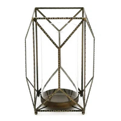 Houzbling Candle Holder 8.5"l X 12"h Iron/glass In Brown