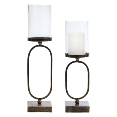 Houzbling Candle Holder (set Of 2) 15.75"h, 18"h Iron/glass