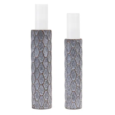 Houzbling Candle Holder (set Of 2) 4.5"d X 15.5"h, 4.5"d X 17.5"h Metal In Gray