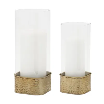 Houzbling Candle Holder (set Of 2) 4.5"l X 10"h, 5.25"l X 12"h Iron/glass In Gold