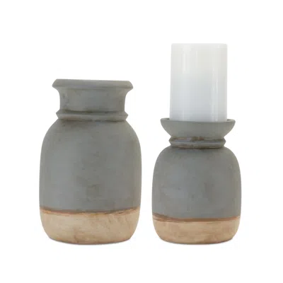 Houzbling Candle Holder (set Of 2) 6.25"h, 8.25"h Ceramic In Neutral