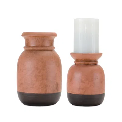 Houzbling Candle Holder (set Of 2) 6.25"h, 8.25"h Ceramic In Brown