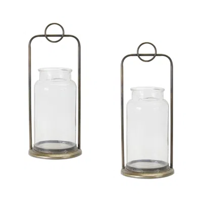 Houzbling Candle Holder (set Of 2) 7.75" X 19.5"h Glass/iron In Metallic