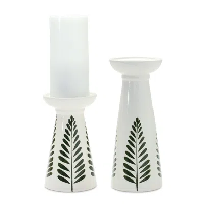 Houzbling Candle Holder (set Of 2) 7"h, 10"h Ceramic In White