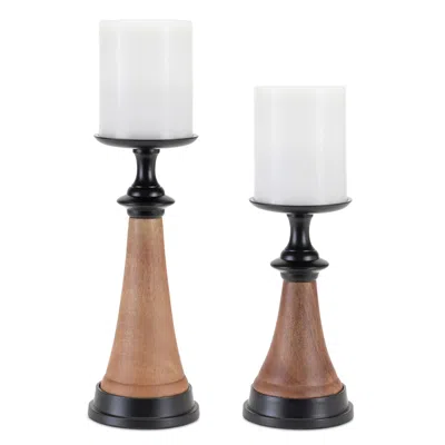 Houzbling Candle Holder (set Of 2) 9"h, 12"h Wood/iron