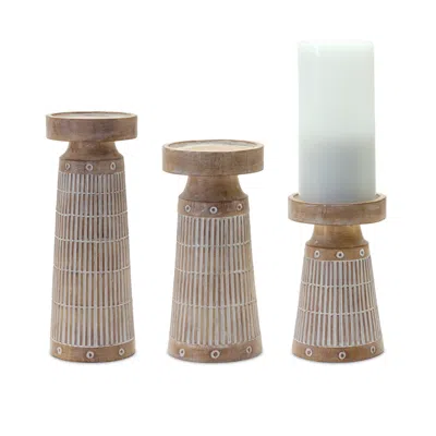 Houzbling Candle Holder (set Of 3) 6"h, 8"h, 10"h Resin In Brown