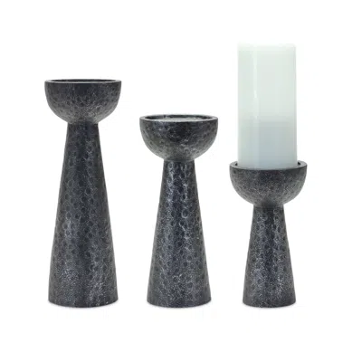 Houzbling Candle Holder (set Of 3) 7"h, 9"h, 11"h Resin In Gray