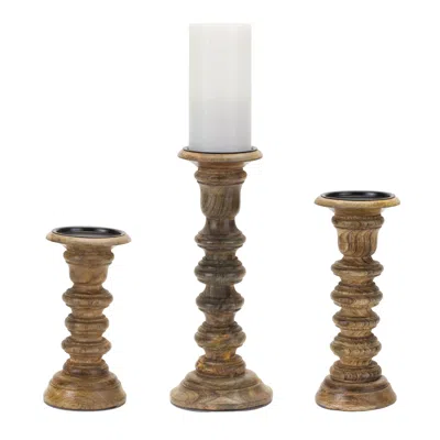 Houzbling Candle Holder (set Of 3) 8"h, 9.75"h, 12"h Wood In Brown