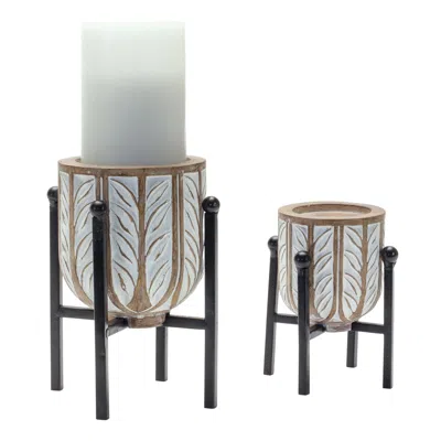 Houzbling Candle Holder W/stand (set Of 2) 5"h, 7"h Resin/metal In Neutral