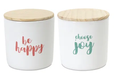 Houzbling Canister (set Of 2) 4.75"h Wood/stoneware In Animal Print