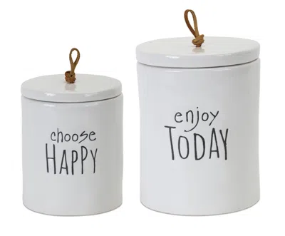 Houzbling Canister (set Of 2) 5.75"h, 7.25"h Stoneware In White