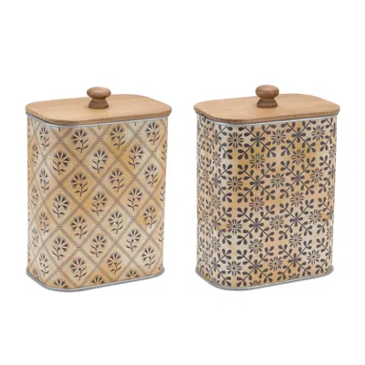 Houzbling Canister (set Of 2) 5"l X 3.5"w X 7"h Iron/wood In Brown
