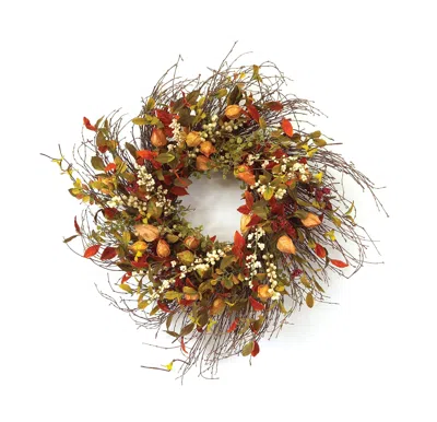 Houzbling Cape Gooseberry Wreath 20"d Twig/fabric In Multi