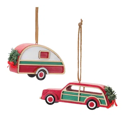 Houzbling Car And Camper Ornament (set Of 12) 3.5"l X 2.25"h, 4.5"l X 1.5"h Mdf
