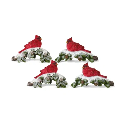 Houzbling Cardinal On Branch (set Of 4) 6"l X 3.75"h Resin