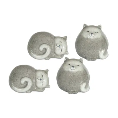 Houzbling Cat (set Of 4) 3.5"h, 5"h Terracotta In Gray