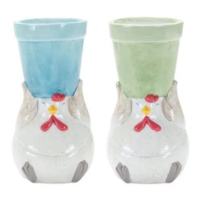 Houzbling Chicken Pot (set Of 2) 4"d X 7.75"h Terra Cotta In Multi