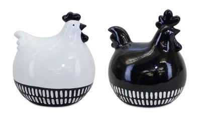 Houzbling Chicken (set Of 2) 7.25"l X 8"h Terra Cotta In Blue
