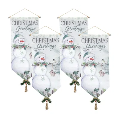 Houzbling Christmas Greetings Banner (set Of 4) 33.5"l X 14.75"w Canvas In White