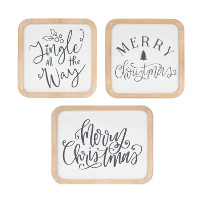 Houzbling Christmas Plaque (set Of 12) 5"sq, 5"sq, 6.5"l X 5"h Mdf/wood