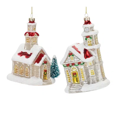 Houzbling Church Ornament (set Of 6) 5.75"h, 6.25"h Glass In Burgundy