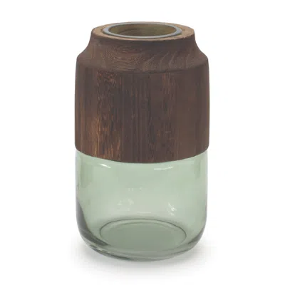 Houzbling Container 5.5"d X 9"h Glass/wood In Green