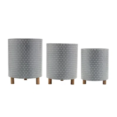 Houzbling Container (set Of 3) 9.5"d X 11.75"h, 10.5"d X 13.5"h, 12"d X 15"h Iron/wood In Brown