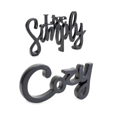 Houzbling Cozy And Simply Sign (set Of 2) 8.25"l X 5"h, 9.75"l X 5"h Resin In Blue