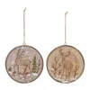 Houzbling Deer Disc Ornament (set Of 12) 4"h Wood