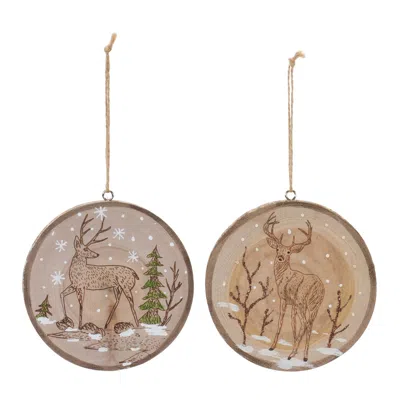 Houzbling Deer Disc Ornament (set Of 12) 4"h Wood