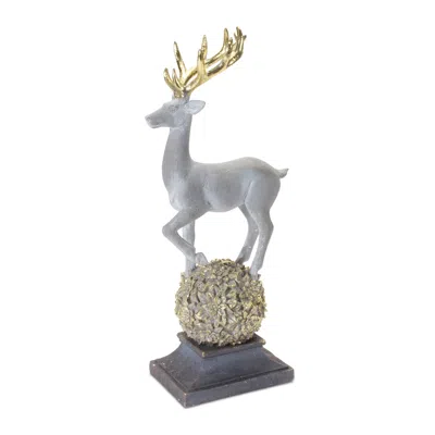 Houzbling Deer On Orb 14"h Resin In Gray