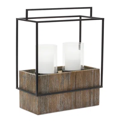 Houzbling Double Candle Holder 14.25"l X 18"h Wood/iron In Brown