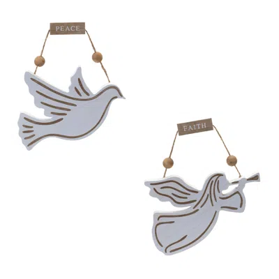 Houzbling Dove And Angel Ornament (set Of 6) 6.5"h Mdf/jute In Gray