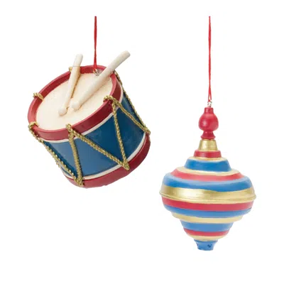 Houzbling Drum And Top Ornament (set Of 12) 2.25"h, 3.75"h Resin