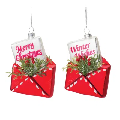 Houzbling Envelope Ornament (set Of 12) 5"h Glass
