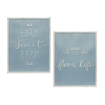 Houzbling Farm Sign (set Of 2) 14"l X 18"h Metal In Blue