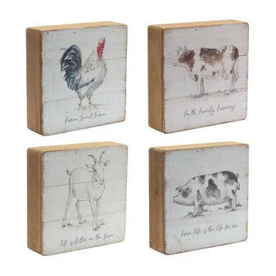 Houzbling Farm Sign (set Of 4) 7.75"sq Wood In Neutral