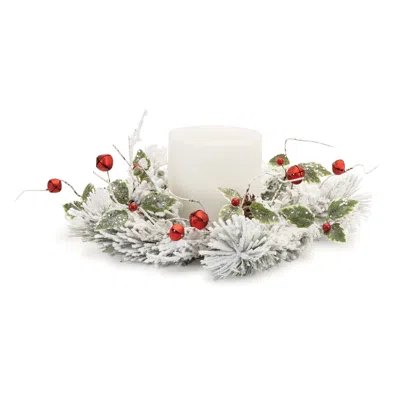 Houzbling Flocked Pine/bell Candle Ring 18"d Pvc (fits A 6" Candle) In Multi