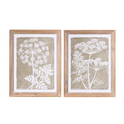 Houzbling Floral Frame (set Of 2) 21.75"l X 27.5"h Wood/mdf/paper In Brown
