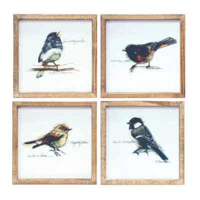 Houzbling Framed Bird Print (set Of 4) 9.5"sq Mdf/wood In Blue