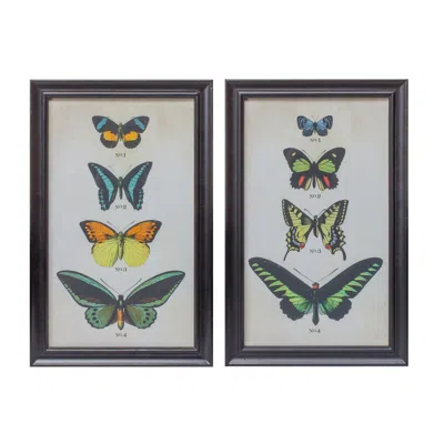 Houzbling Framed Butterfly Print (set Of 2) 11.25"l X 18.25"h Wood/glass In Multi