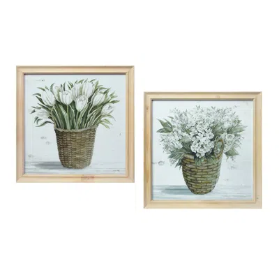 Houzbling Framed Floral Print (set Of 2) 17"sq Wood/glass In Animal Print