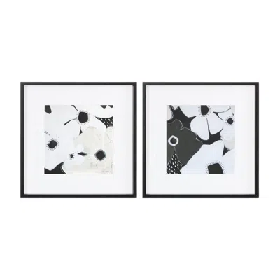 Houzbling Framed Floral Print (set Of 2) 19"sq Mdf/glass In Black