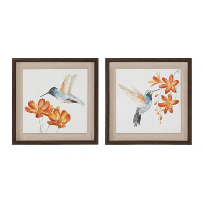 Houzbling Framed Hummingbird Print (set Of 2) 12"sq Mdf/canvas/plastic In Blue