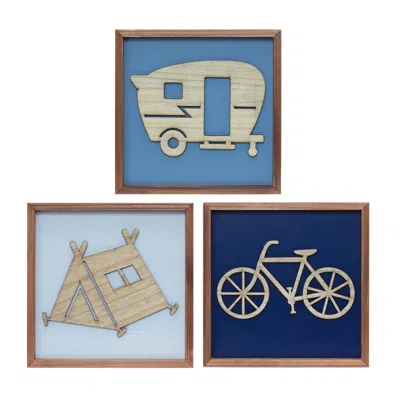 Houzbling Framed Tent/camper/bike (set Of 3) 10"sq Mdf/wood In Blue