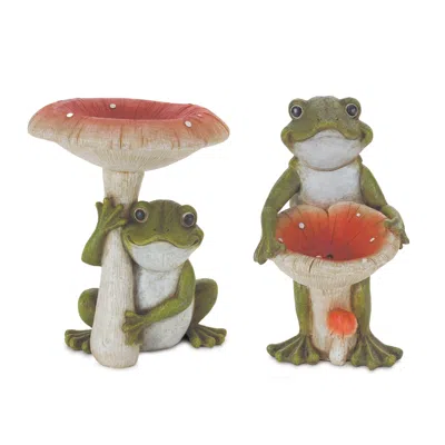 Houzbling Frog W/mushroom (set Of 2) 9.5"h, 10"h Resin In Multi