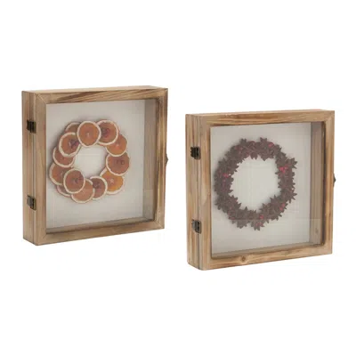 Houzbling Fruit Wreath Shadow Box (set Of 2) 10"sq Wood/resin In Brown