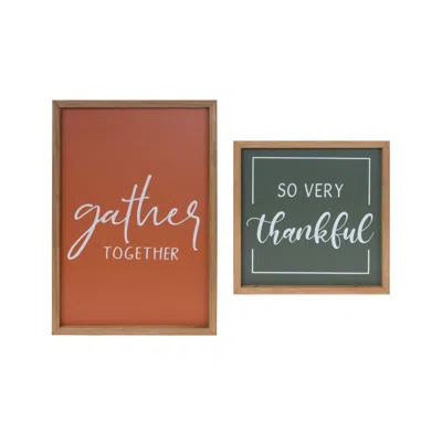 Houzbling Gather And Thankful Sign (set Of 2) 12"sq, 12"l X 18"h Wood/mdf