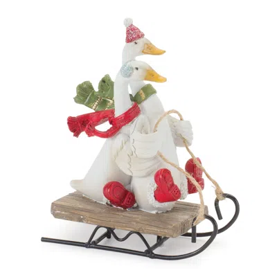 Houzbling Geese On Sled (set Of 4) 5.25"h Resin