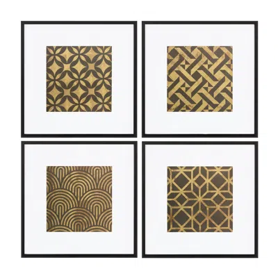 Houzbling Geometric Print (set Of 4) 20"sq Plastic/paper/glass In Gold